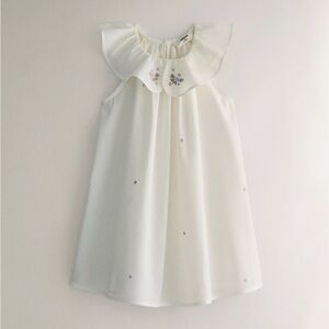 Zara Home Girls' 2-3 Cream Ruffled Collar Dress with Embroidered Flowers